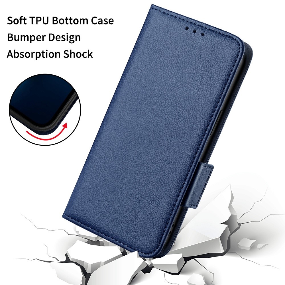For Realme Narzo 50A Prime Litchi Texture Magnetic Closure Full Protection Case Leather Stand Wallet Style Mobile Phone Shell - Dark Blue-5
