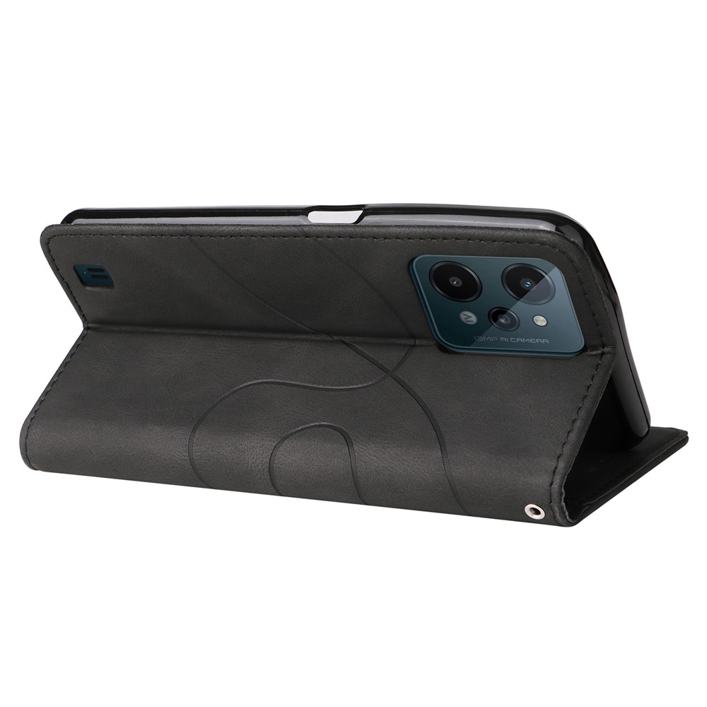 For Realme C31 4G Dual-color Splicing PU Leather Wear-resistant Wallet Style Mobile Phone Case Stand Shell with Strap - Black-4