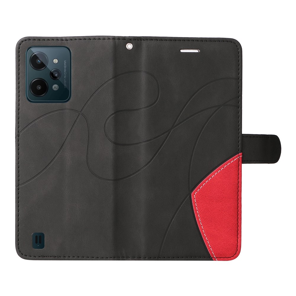 For Realme C31 4G Dual-color Splicing PU Leather Wear-resistant Wallet Style Mobile Phone Case Stand Shell with Strap - Black-6