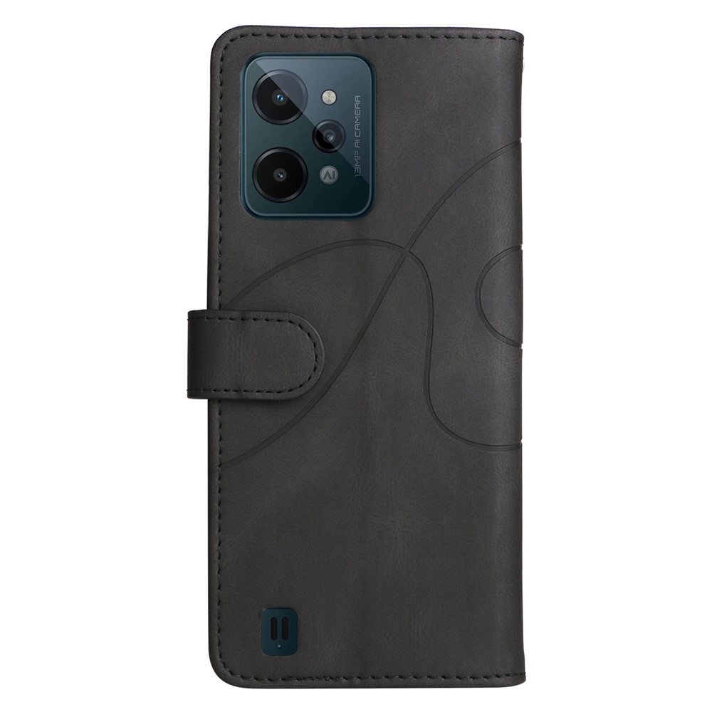 For Realme C31 4G Dual-color Splicing PU Leather Wear-resistant Wallet Style Mobile Phone Case Stand Shell with Strap - Black-8