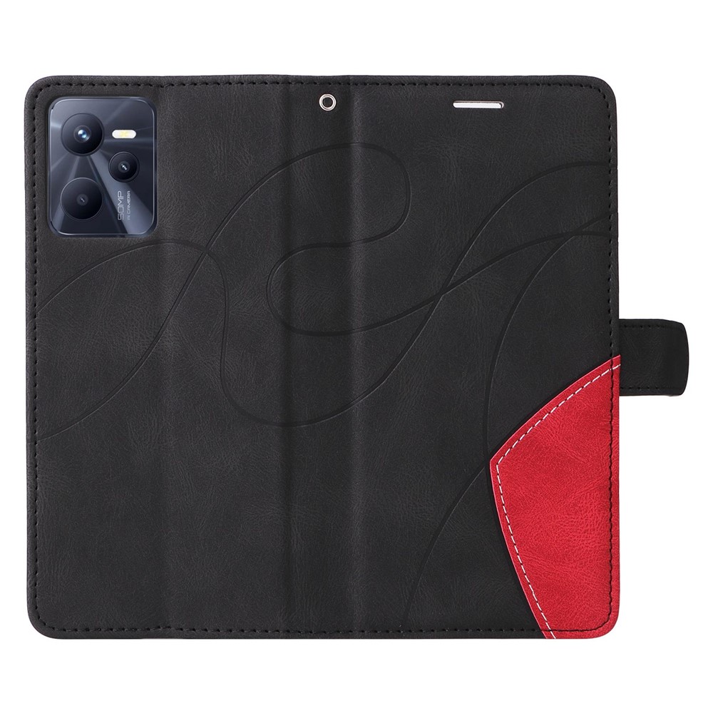 For Realme C35 4G Dual-color Splicing PU Leather Well-protected Folio Flip Wallet Style Phone Case Stand Shell with Strap - Black-6