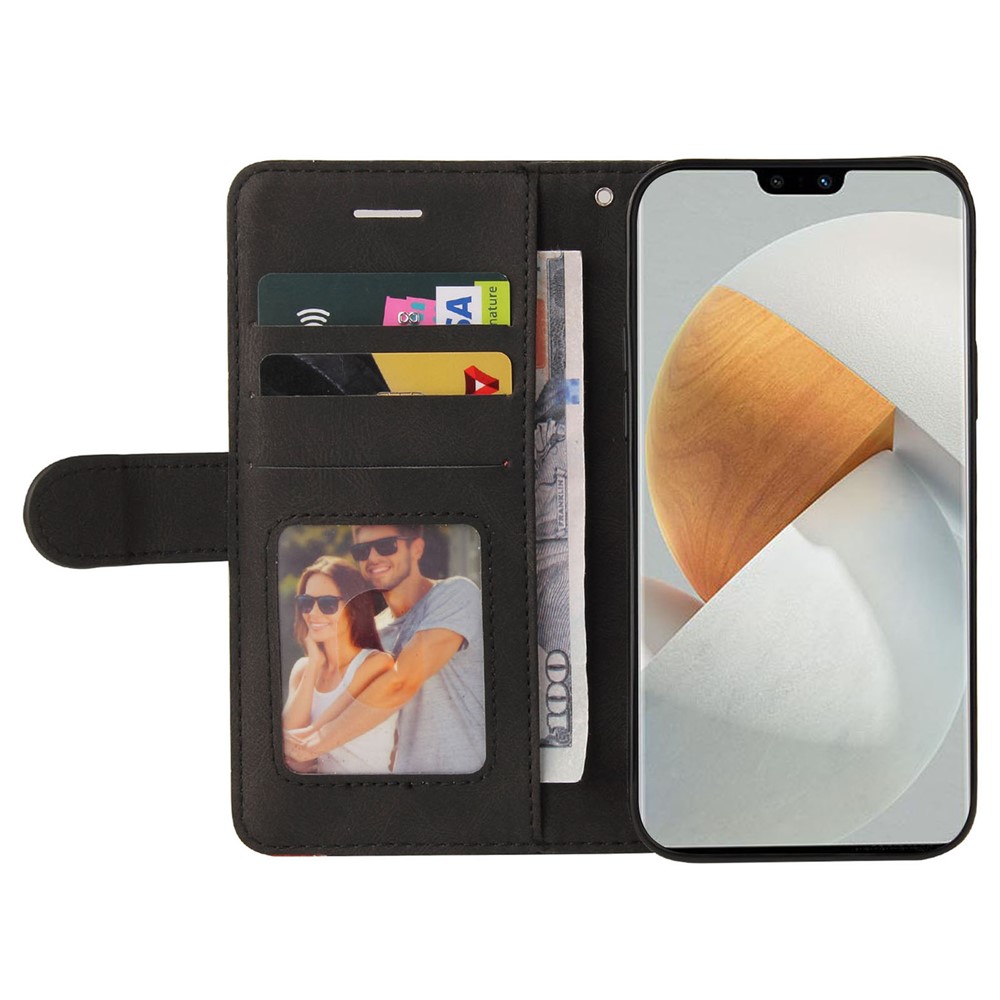 For Realme V23 5G Dual-color Splicing PU Leather Anti-drop Anti-scratch Wallet Function Mobile Phone Case Stand Shell with Strap - Black-2