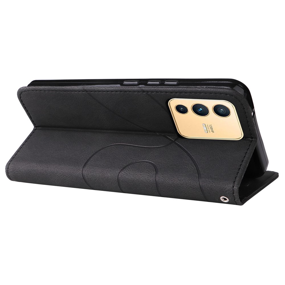 For Realme V23 5G Dual-color Splicing PU Leather Anti-drop Anti-scratch Wallet Function Mobile Phone Case Stand Shell with Strap - Black-4