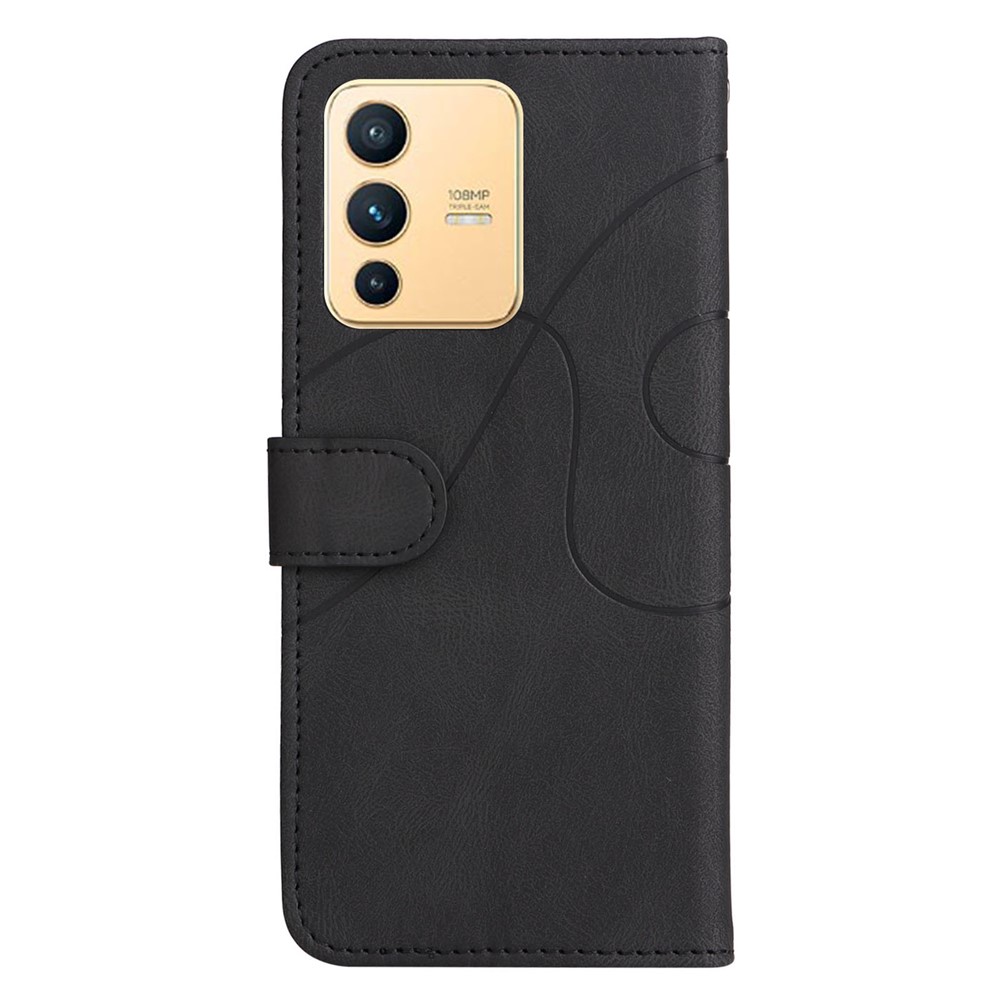 For Realme V23 5G Dual-color Splicing PU Leather Anti-drop Anti-scratch Wallet Function Mobile Phone Case Stand Shell with Strap - Black-8