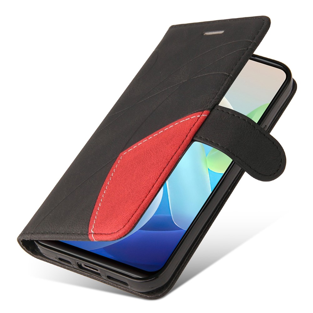 For vivo Y55 5G Anti-fall Anti-scratch Dual-color Splicing PU Leather Wallet Function Phone Case Stand Shell with Strap - Black-5