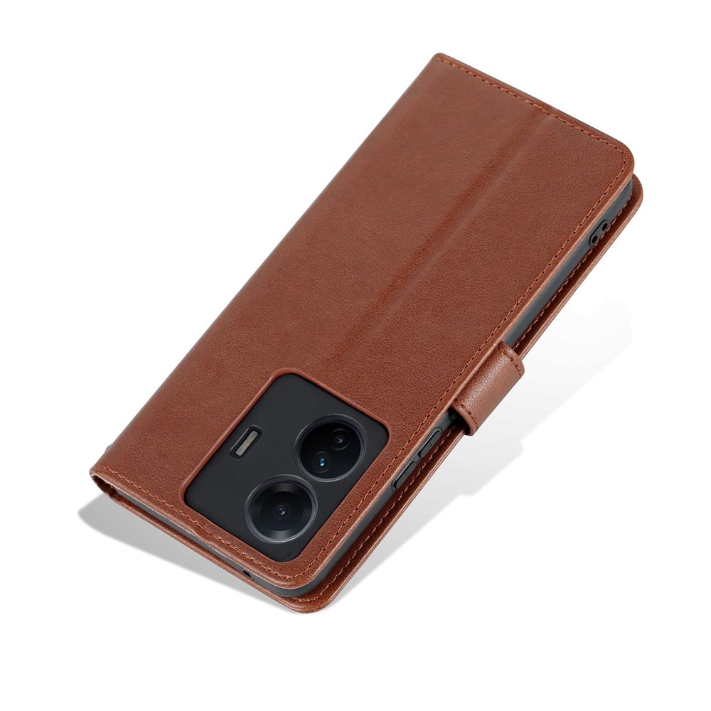 AZNS For vivo S15e 5G Textured Leather Flip Shell Magnetic Closure Stand Wallet 360-degree Protection Folio Cover - Brown-10