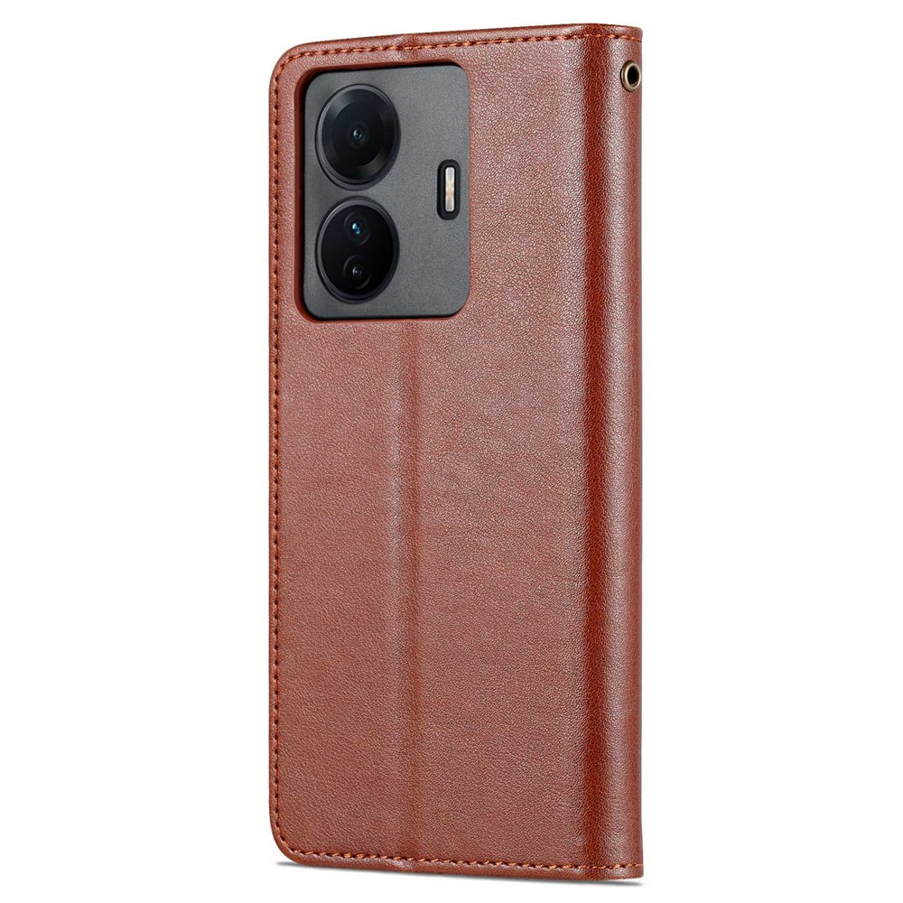 AZNS For vivo S15e 5G Textured Leather Flip Shell Magnetic Closure Stand Wallet 360 Degree Protection Folio Cover - Brown-3