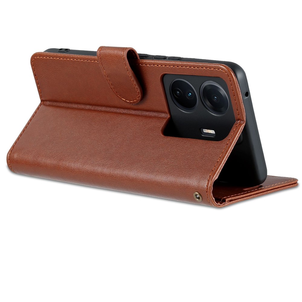 AZNS For vivo S15e 5G Textured Leather Flip Shell Magnetic Closure Stand Wallet 360 Degree Protection Folio Cover - Brown-5