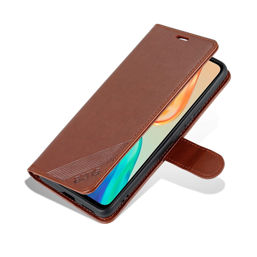 AZNS For vivo S15e 5G Textured Leather Flip Shell Magnetic Closure Stand Wallet 360 Degree Protection Folio Cover - Brown-8
