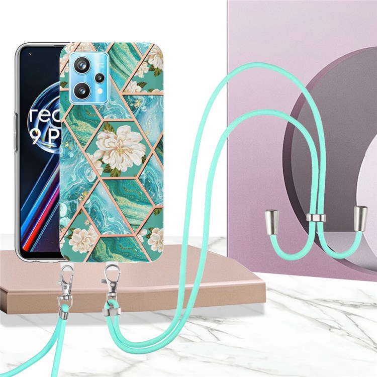 YB IMD Series-4 IMD IML Marble Flower Pattern Case for Realme 9 Pro 5G, Electroplating TPU Anti-drop Phone Shell with Lanyard - Orchid-3