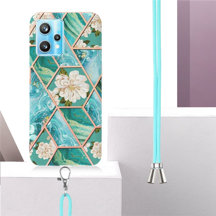 YB IMD Series-4 IMD IML Marble Flower Pattern Case for Realme 9 Pro 5G, Electroplating TPU Anti-drop Phone Shell with Lanyard - Orchid-4