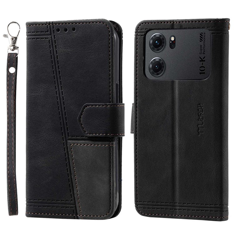 TTUDRCH Style 004 Splicing Wallet Phone Case for Oppo K10 5G, Viewing Stand Skin-touch PU Leather RFID Blocking Protective Cover - Black-1