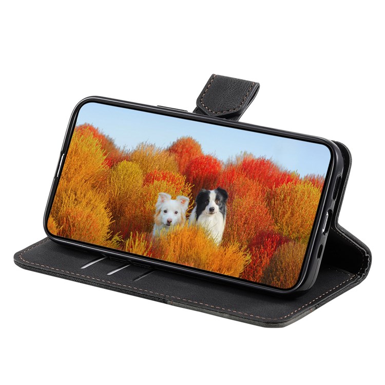 TTUDRCH Style 004 Splicing Wallet Phone Case for Oppo K10 5G, Viewing Stand Skin-touch PU Leather RFID Blocking Protective Cover - Black-2
