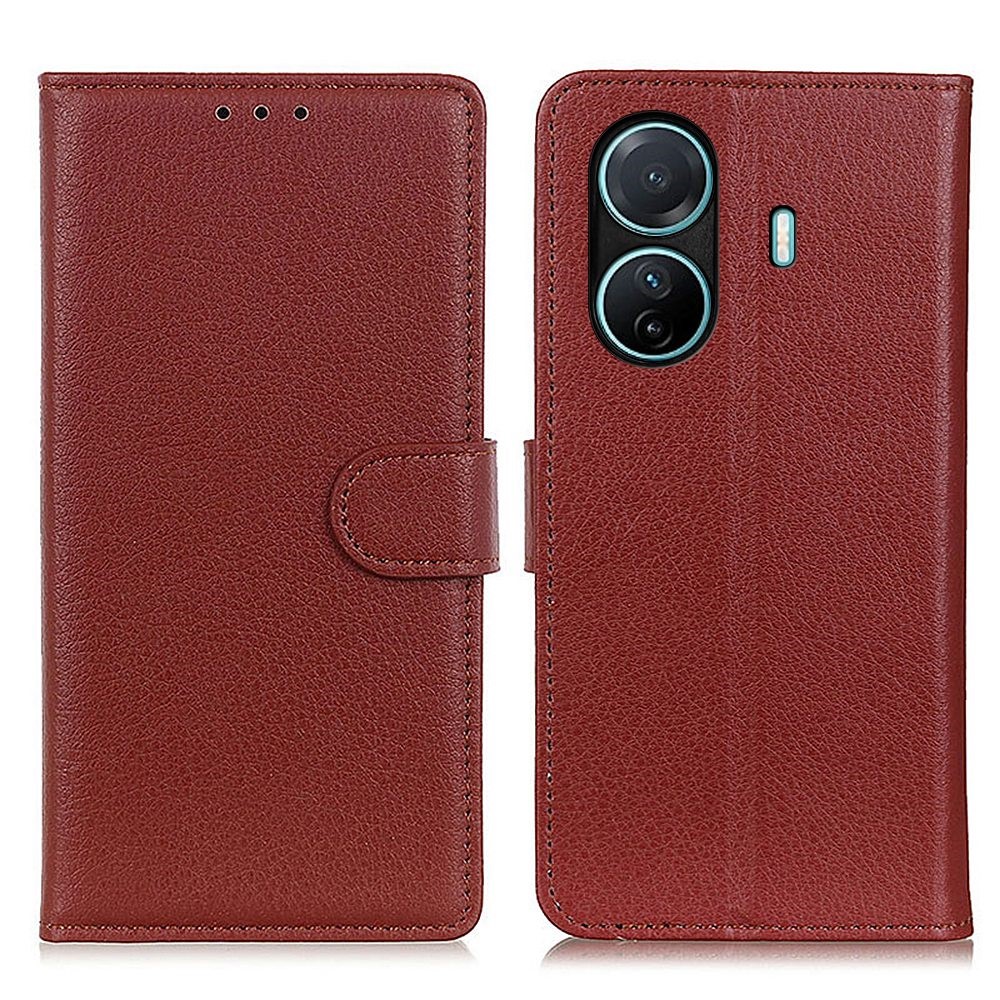 For vivo S15e 5G Flip Magnetic Wallet Case Litchi Texture PU Leather Stand Shockproof Folio Phone Cover - Brown-1