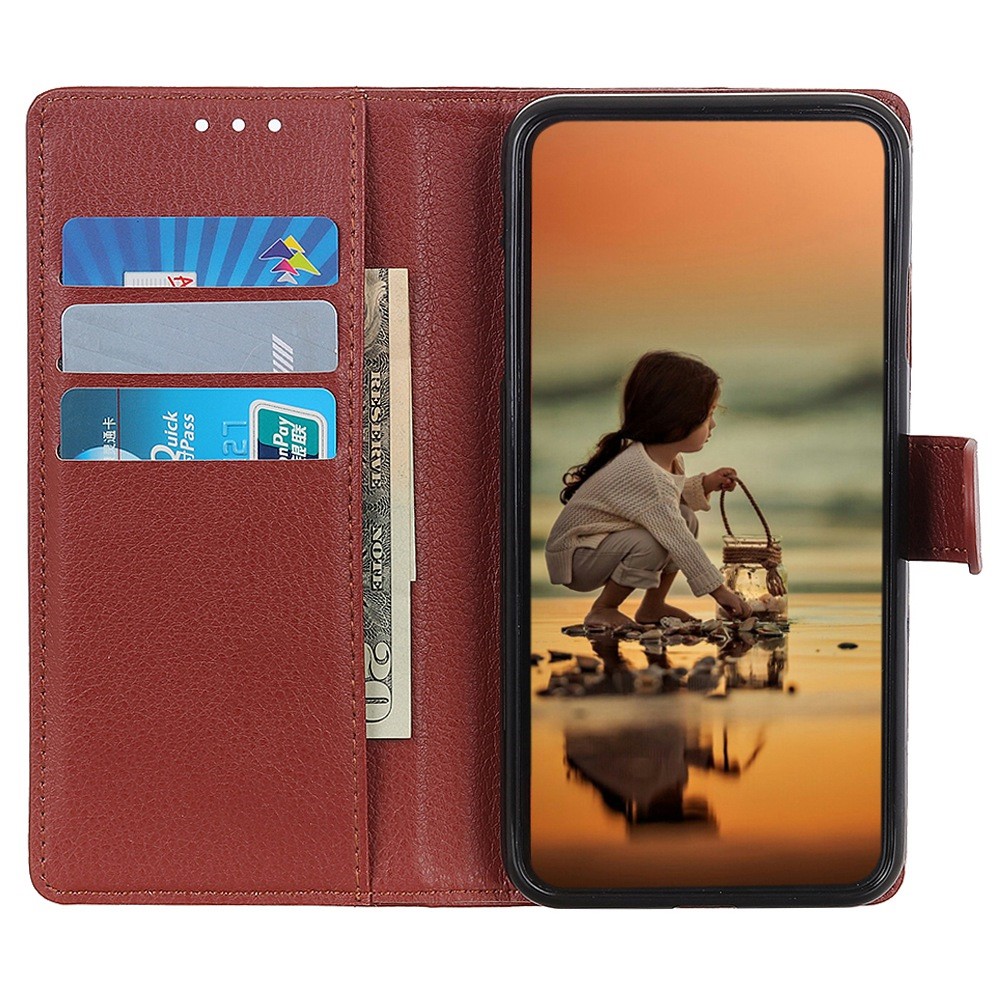 For vivo S15e 5G Flip Magnetic Wallet Case Litchi Texture PU Leather Stand Shockproof Folio Phone Cover - Brown-3