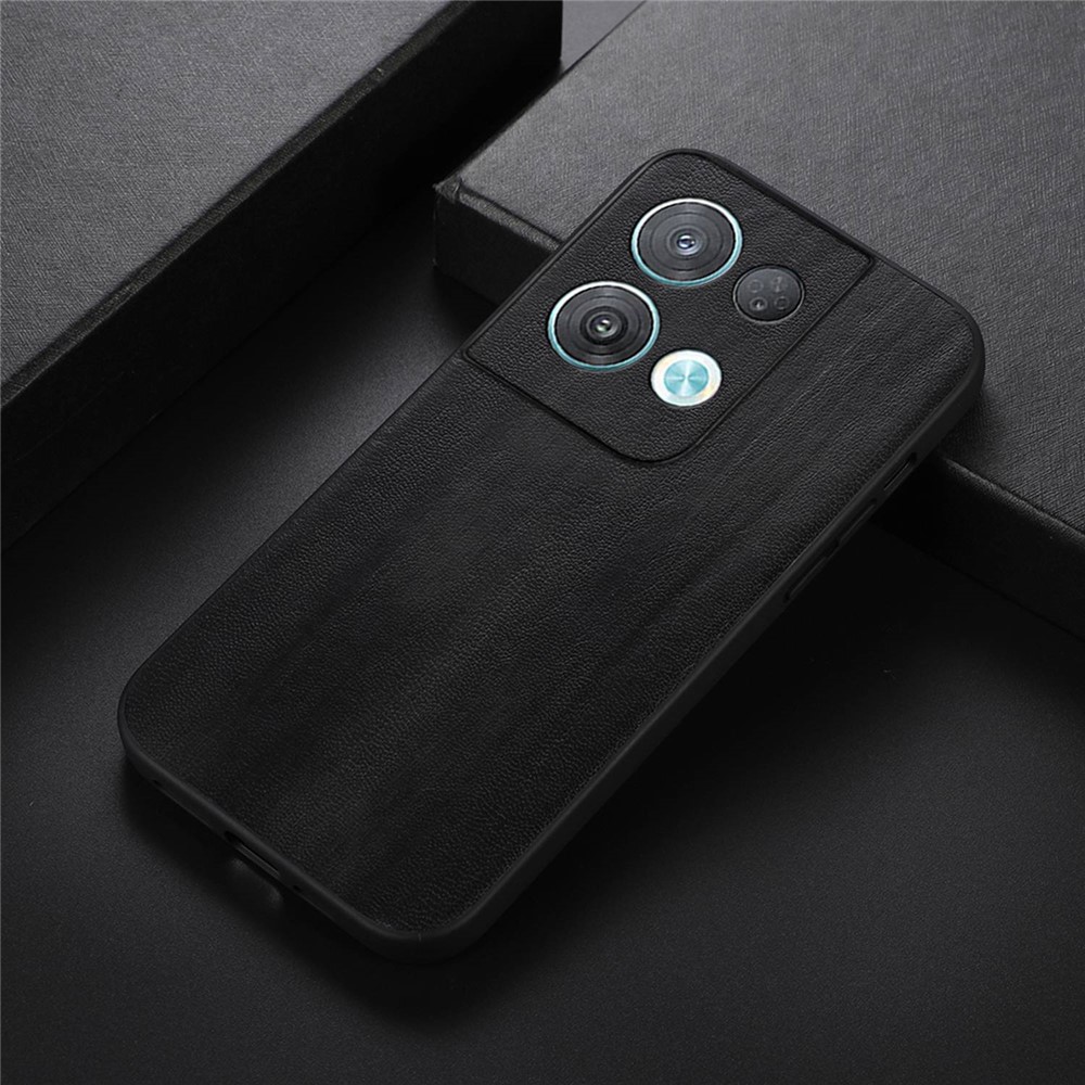 Cell Phone Case for Oppo Reno8 Pro+ 5G, Textured PU Leather Coated Hybrid TPU + PC Phone Protector - Black-2