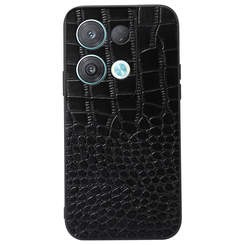 For Oppo Reno8 Pro+ 5G Well-protected Crocodile Texture Phone Case Genuine Cowhide Leather Coated PC+TPU Drop-proof Shell - Black-1