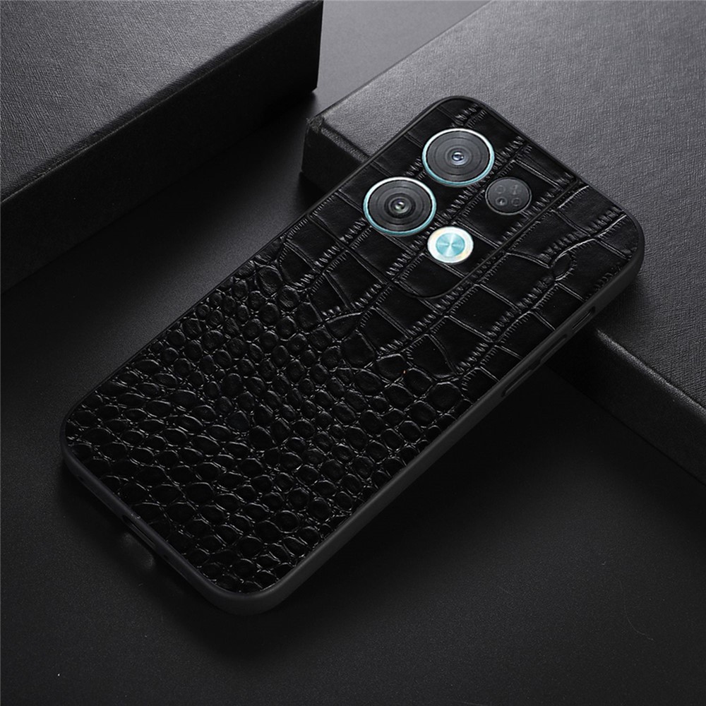 For Oppo Reno8 Pro+ 5G Well-protected Crocodile Texture Phone Case Genuine Cowhide Leather Coated PC+TPU Drop-proof Shell - Black-2