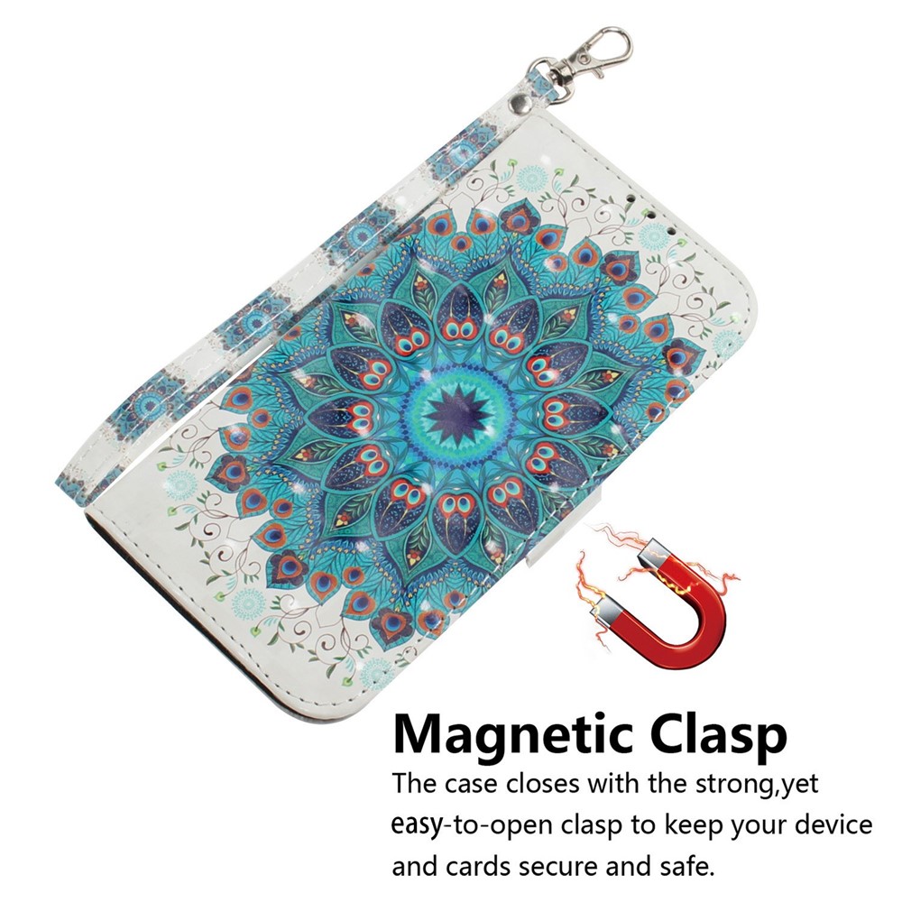 For Realme C35 PU Leather Wallet Case 3D Pattern Printing Handbag Magnetic Clasp Full Protection Folio Flip Stand Cover with Strap - Peacock Wreath-4