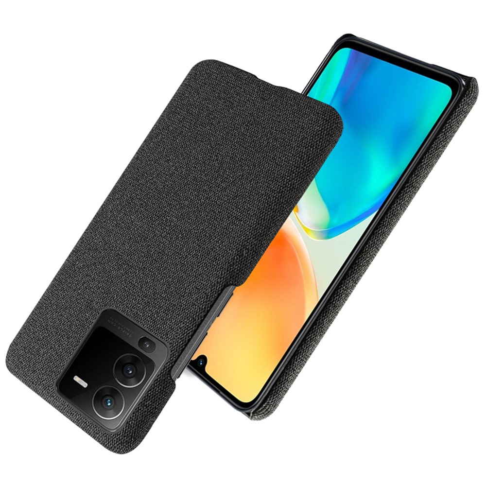 For vivo S15 5G Scratch Resistant Mobile Phone Case Shell Anti-fingerprint Solid Color Hard PC+Cloth Phone Cover - Black-2