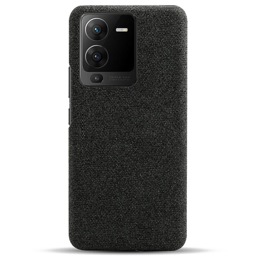 For vivo S15 5G Scratch Resistant Mobile Phone Case Shell Anti-fingerprint Solid Color Hard PC+Cloth Phone Cover - Black-3