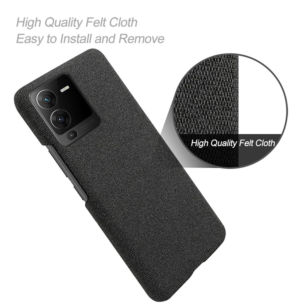 For vivo S15 5G Scratch Resistant Mobile Phone Case Shell Anti-fingerprint Solid Color Hard PC+Cloth Phone Cover - Black-4