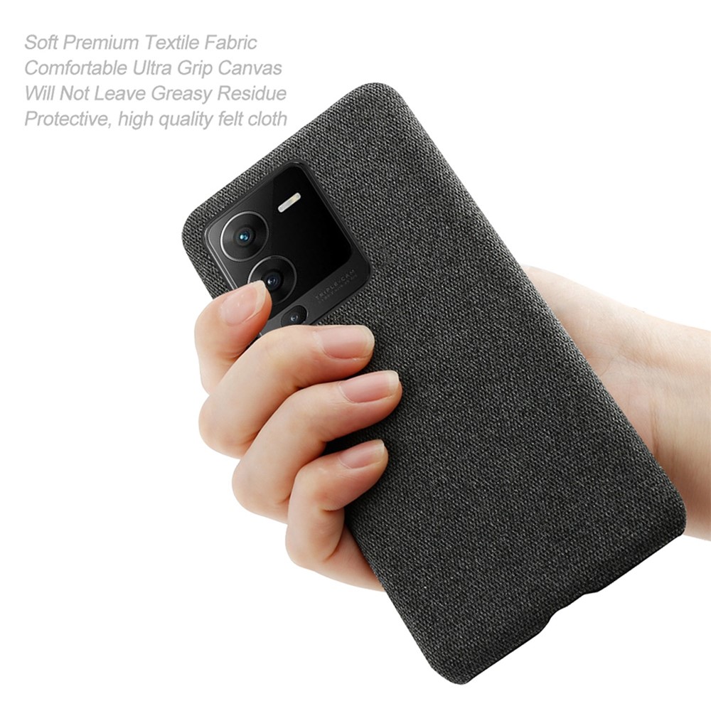 For vivo S15 5G Scratch Resistant Mobile Phone Case Shell Anti-fingerprint Solid Color Hard PC+Cloth Phone Cover - Black-6