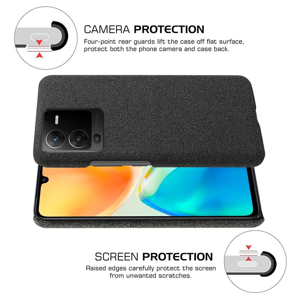 Anti-drop Mobile Phone Case Shell for vivo S15 Pro 5G, Anti-collision Solid Color Hard PC+Cloth Phone Cover - Black-5