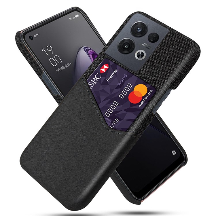 For Oppo Reno8 Pro 5G Anti-fall Shockproof Cloth Texture Phone Case Card Holder PU Leather Coated PC Protective Cover - Black-1
