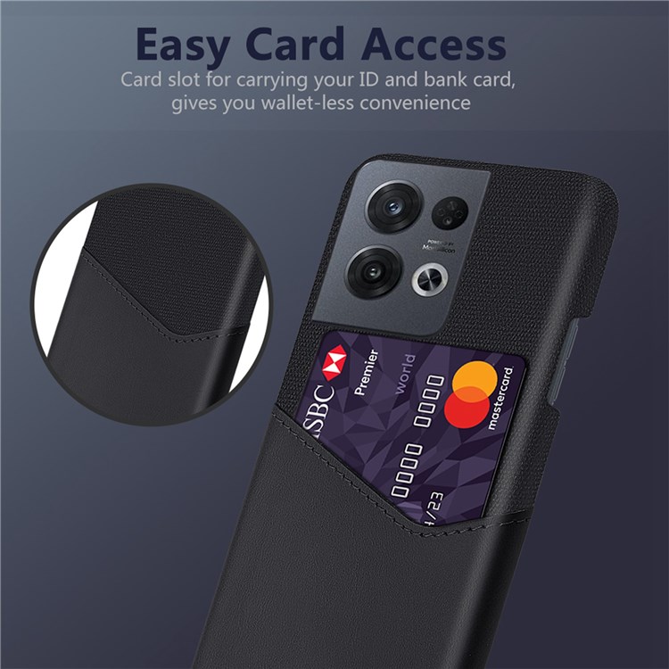 For Oppo Reno8 Pro 5G Anti-fall Shockproof Cloth Texture Phone Case Card Holder PU Leather Coated PC Protective Cover - Black-2