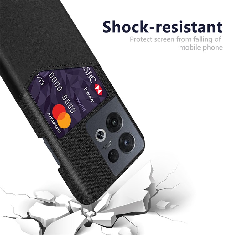 For Oppo Reno8 Pro 5G Anti-fall Shockproof Cloth Texture Phone Case Card Holder PU Leather Coated PC Protective Cover - Black-3