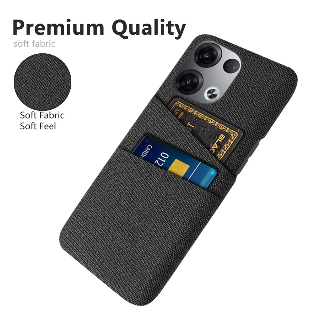For Oppo Reno8 Pro+ 5G Shockproof Phone Case Cloth Texture PU Leather Coated PC Protective Cover with Two Card Slots - Black-3