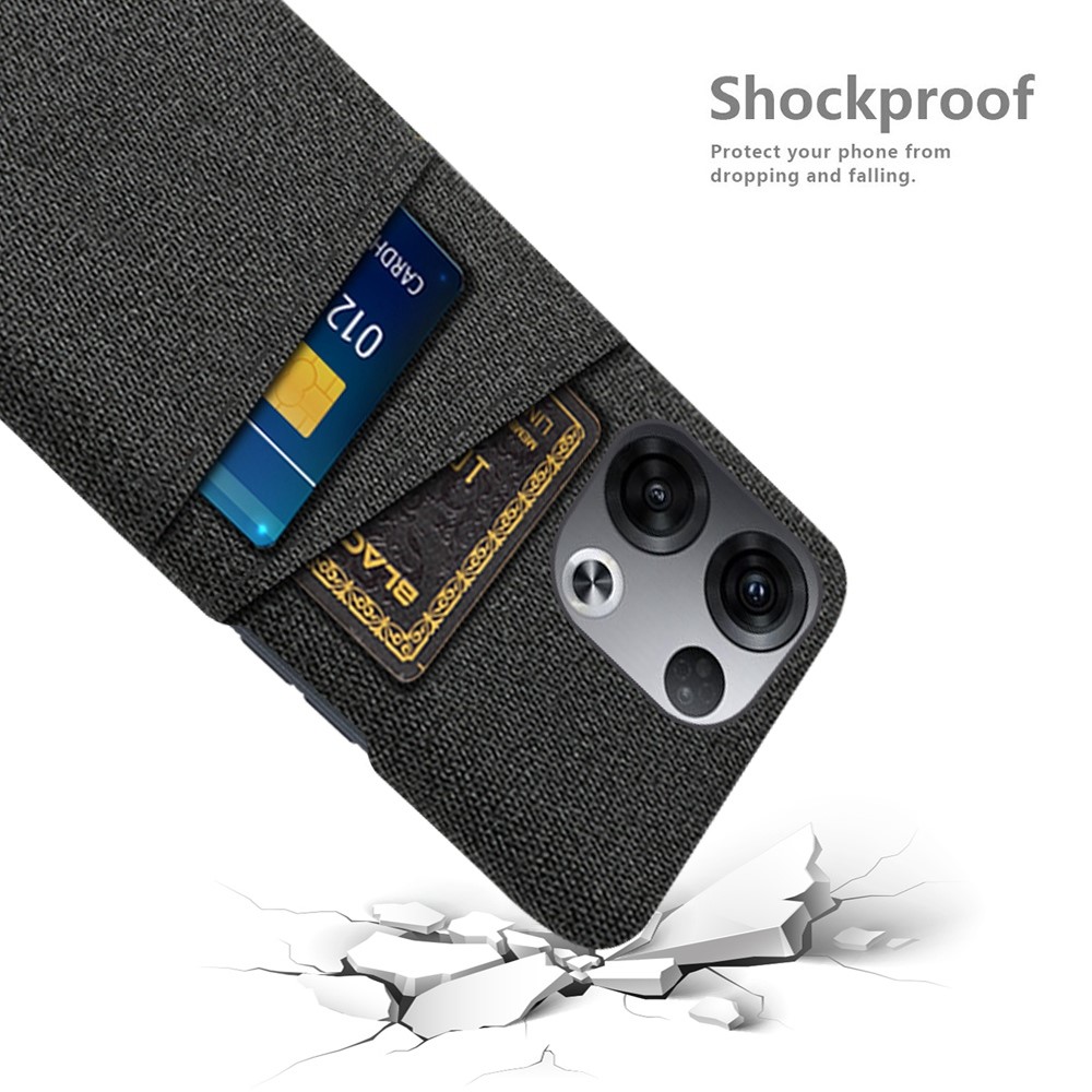 For Oppo Reno8 Pro+ 5G Shockproof Phone Case Cloth Texture PU Leather Coated PC Protective Cover with Two Card Slots - Black-4