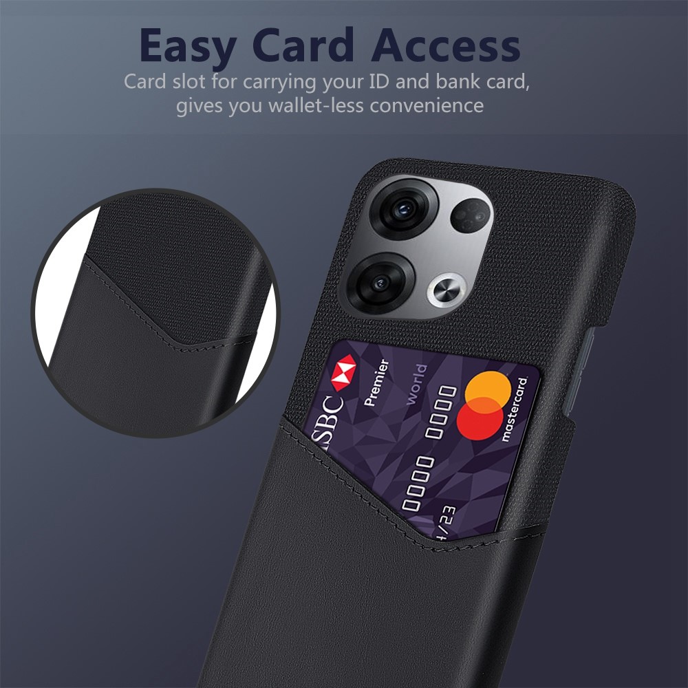 For Oppo Reno8 Pro+ 5G Anti-scratch Phone Case Cloth Texture PU Leather Coated PC Protective Cover Card Holder - Black-2