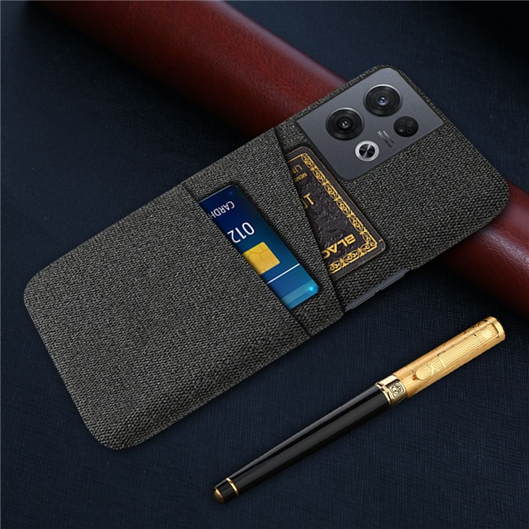 For Oppo Reno8 Pro 5G Wear-resistant Phone Case Non-slip Cloth Texture PU Leather Coated PC Protective Cover with Two Card Slots - Black-5