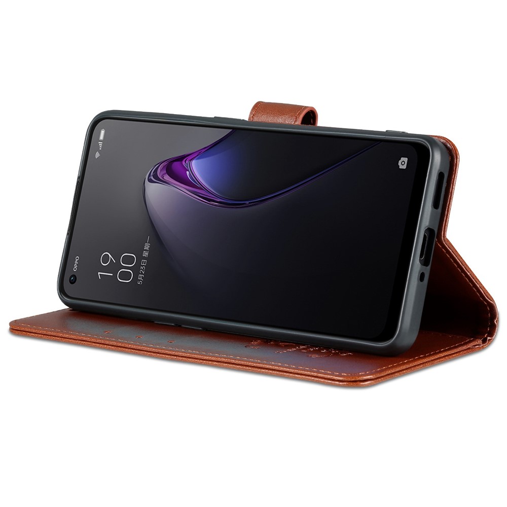 AZNS for Oppo Reno8 Pro 5G Well Protection Textured PU Leather Stand Flip Case Wallet Magnetic Closure Shockproof Mobile Phone Cover - Brown-2