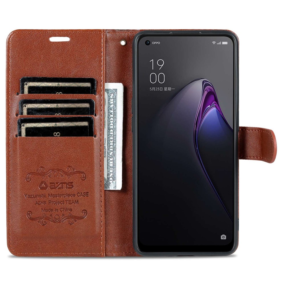 AZNS for Oppo Reno8 Pro 5G Well Protection Textured PU Leather Stand Flip Case Wallet Magnetic Closure Shockproof Mobile Phone Cover - Brown-3