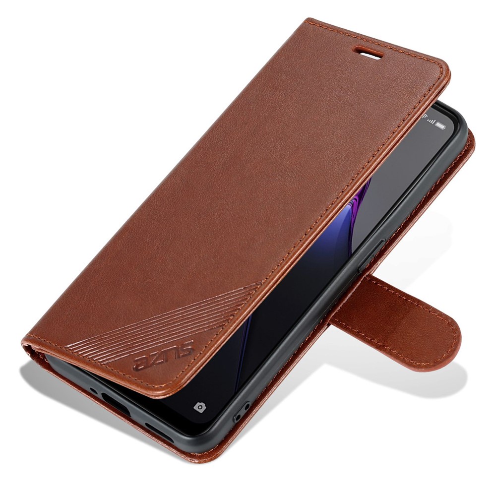AZNS for Oppo Reno8 Pro 5G Well Protection Textured PU Leather Stand Flip Case Wallet Magnetic Closure Shockproof Mobile Phone Cover - Brown-6