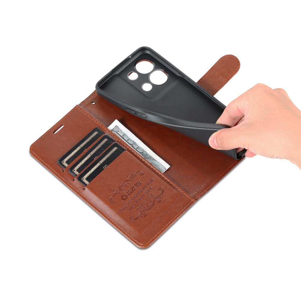 AZNS for Oppo Reno8 Pro 5G Well Protection Textured PU Leather Stand Flip Case Wallet Magnetic Closure Shockproof Mobile Phone Cover - Brown-7