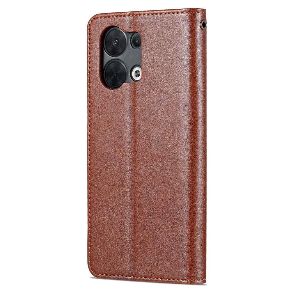 AZNS for Oppo Reno8 Pro 5G Well Protection Textured PU Leather Stand Flip Case Wallet Magnetic Closure Shockproof Mobile Phone Cover - Brown-9