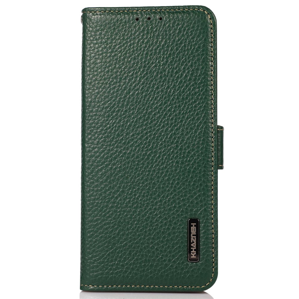 KHAZNEH RFID Blocking Genuine Leather Case for Oppo Reno8 Pro 5G, Litchi Texture Stand Wallet Magnetic Clasp Phone Cover - Green-7