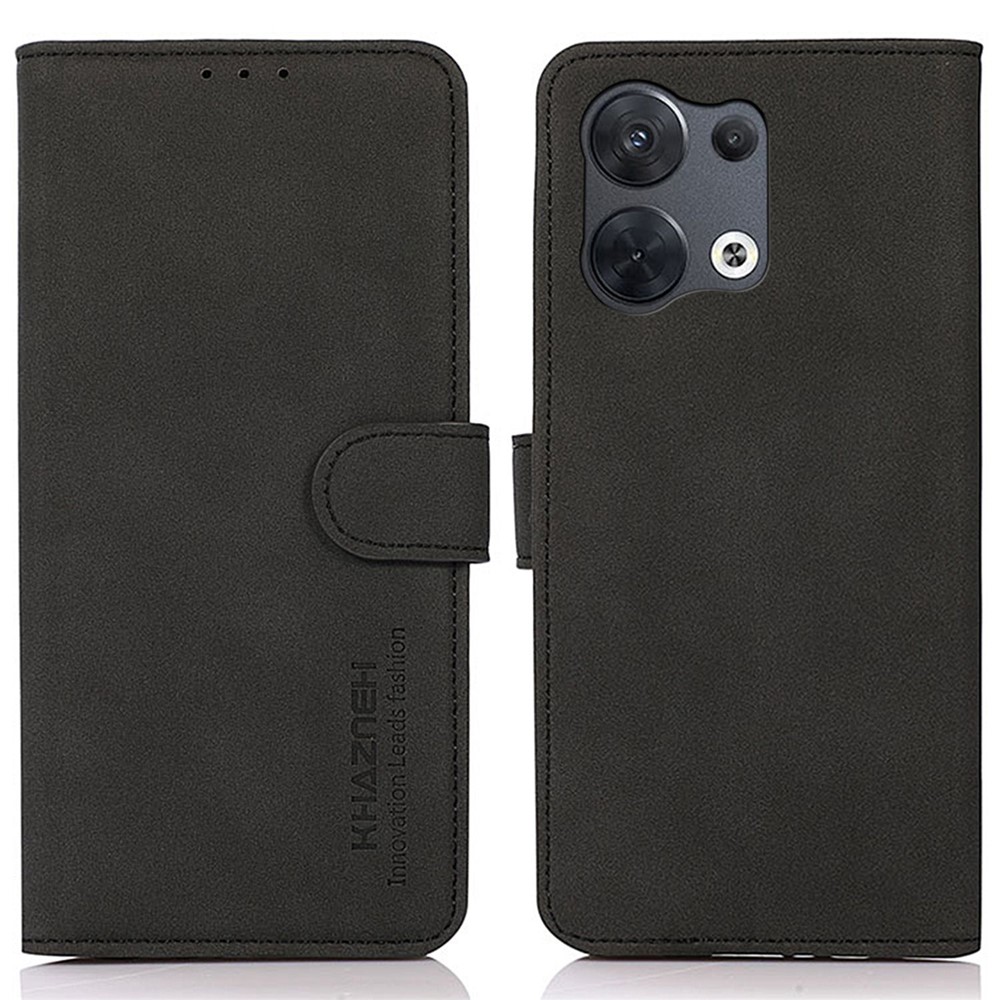 KHAZNEH Textured PU Leather Phone Case for Oppo Reno8 5G, Stand Wallet All-round Protection Cover - Black-1