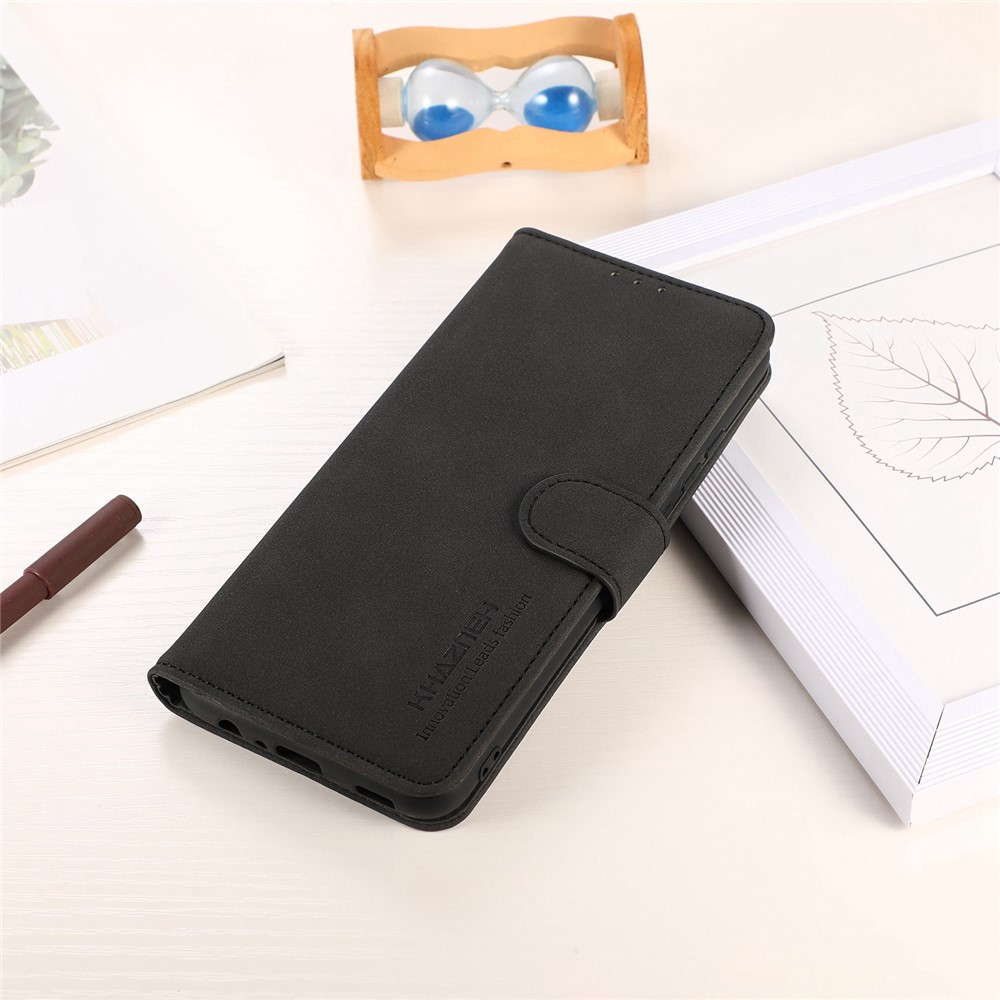 KHAZNEH Textured PU Leather Phone Case for Oppo Reno8 5G, Stand Wallet All-round Protection Cover - Black-6