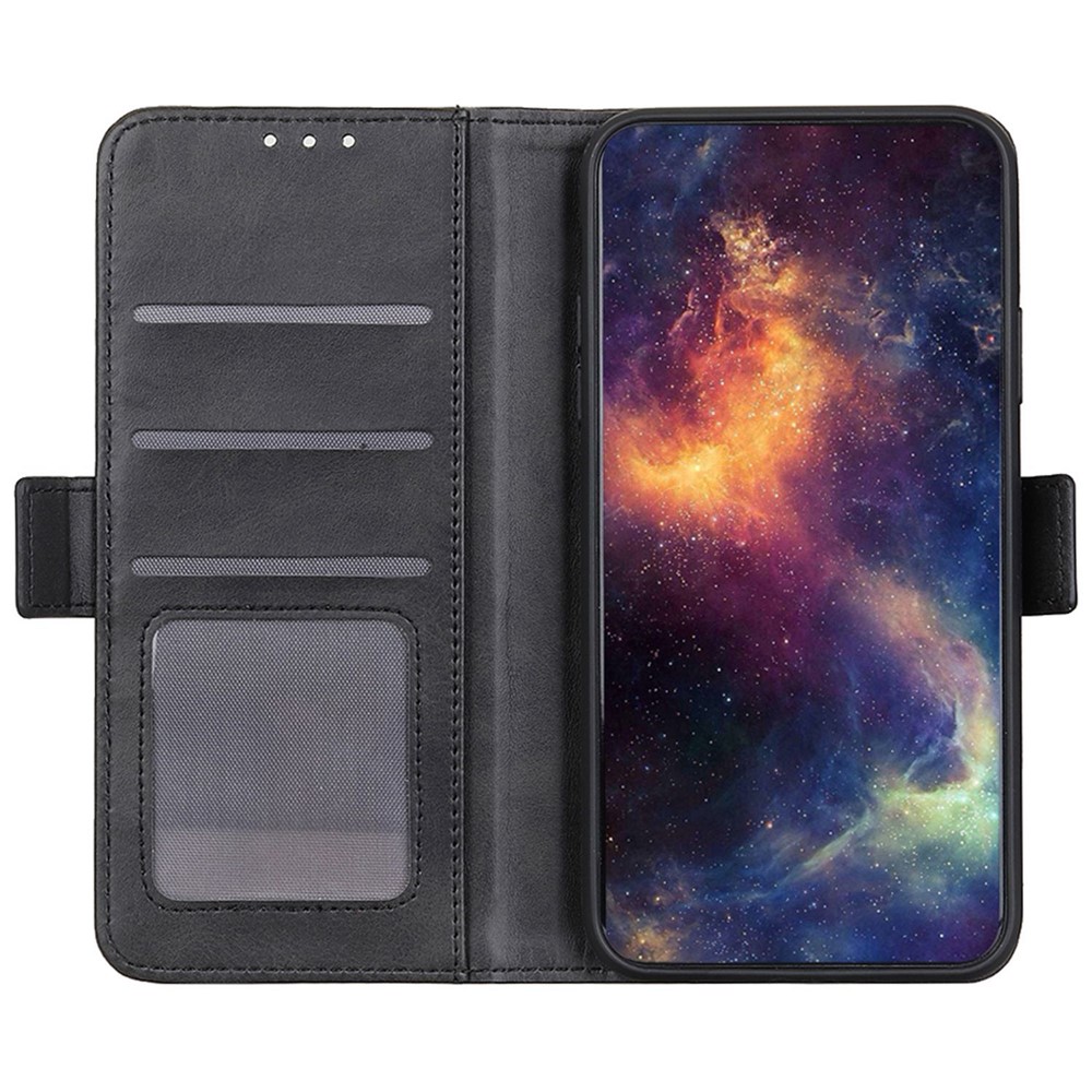Side Magnetic Clasp PU Leather Case for Oppo Reno8 5G, Wallet Stand Full Protection Phone Cover - Black-2
