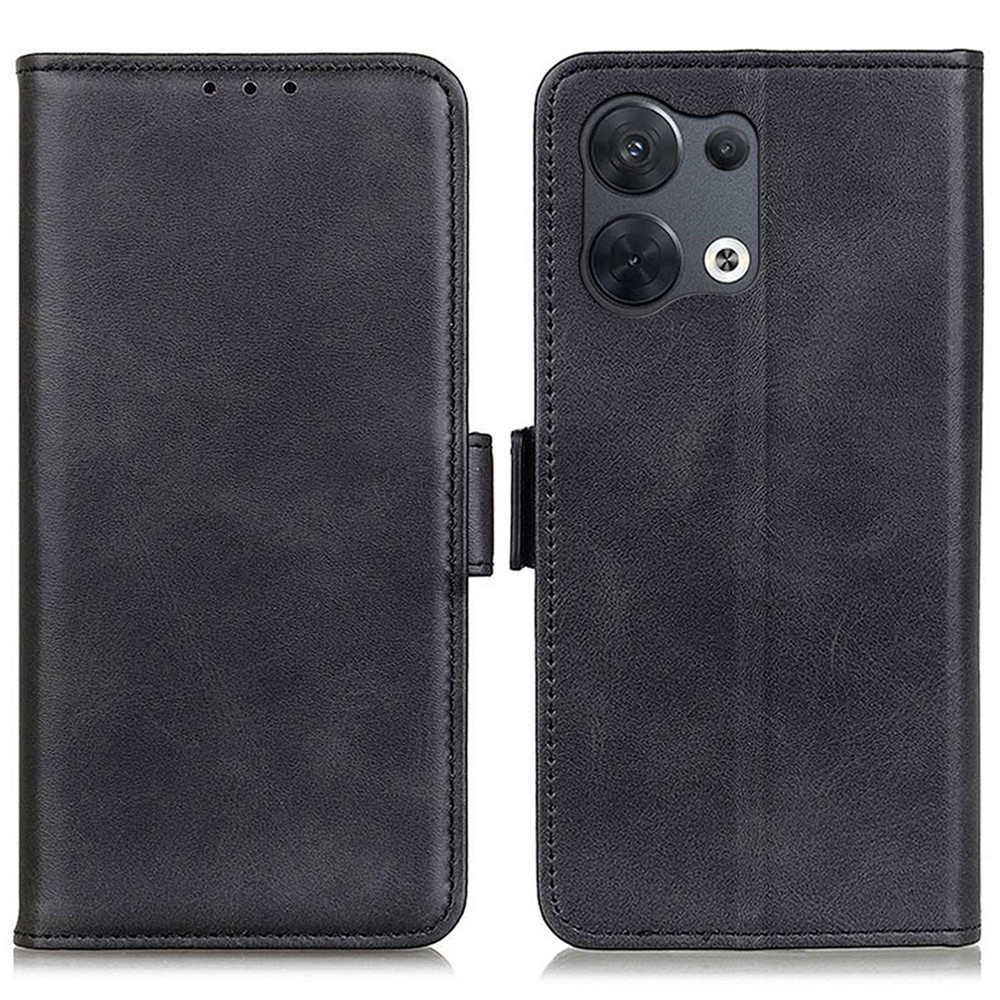 Anti-fall PU Leather Wallet Case for Oppo Reno8 Pro 5G, Foldable Stand Magnetic Closure Phone Cover - Black-1
