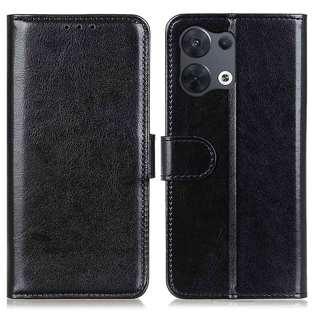 For Oppo Reno8 Pro 5G Crazy Horse Texture Phone Cover Anti-scratch PU Leather TPU Shockproof Phone Case with Wallet Stand - Black-1