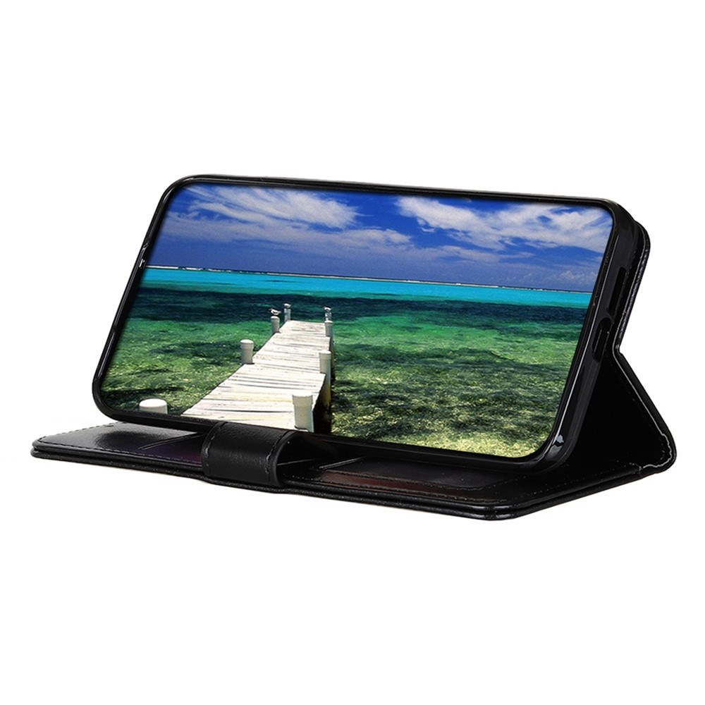 For Oppo Reno8 Pro 5G Crazy Horse Texture Phone Cover Anti-scratch PU Leather TPU Shockproof Phone Case with Wallet Stand - Black-3