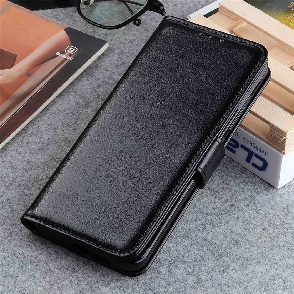 For Oppo Reno8 Pro 5G Crazy Horse Texture Phone Cover Anti-scratch PU Leather TPU Shockproof Phone Case with Wallet Stand - Black-5