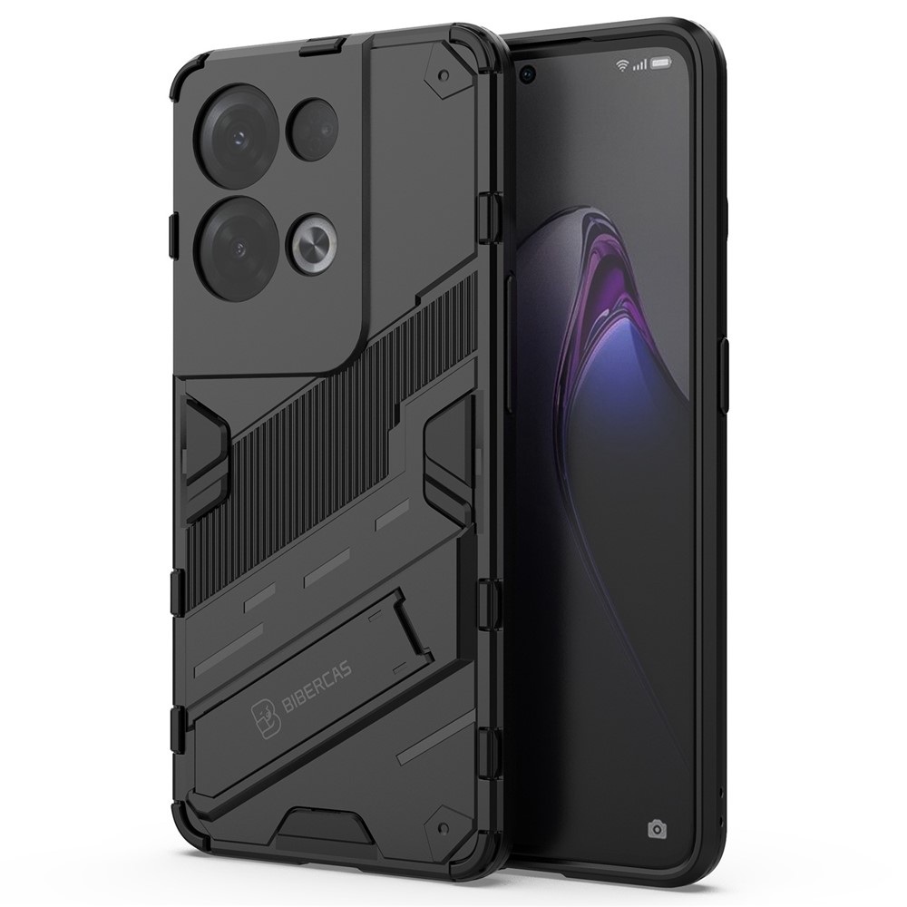 For Oppo Reno8 Pro+ 5G Soft TPU Hard PC Hybrid Case Kickstand Anti-Silp Impact-Resistant Back Cover - Black-1