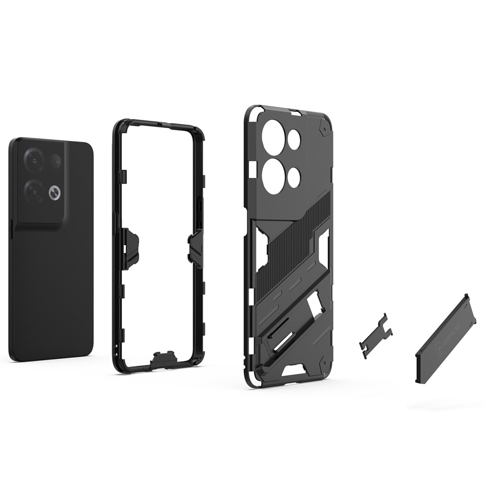 For Oppo Reno8 Pro+ 5G Soft TPU Hard PC Hybrid Case Kickstand Anti-Silp Impact-Resistant Back Cover - Black-3